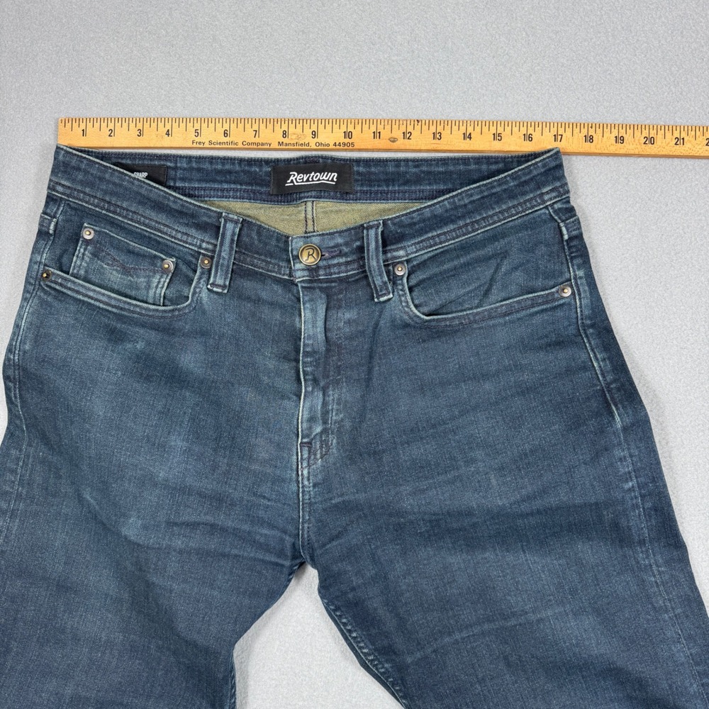 Revtown Mens Sharp Dark‎ Wash Straight Leg Denim Jeans 33x30 Stretch - Picture 7 of 10